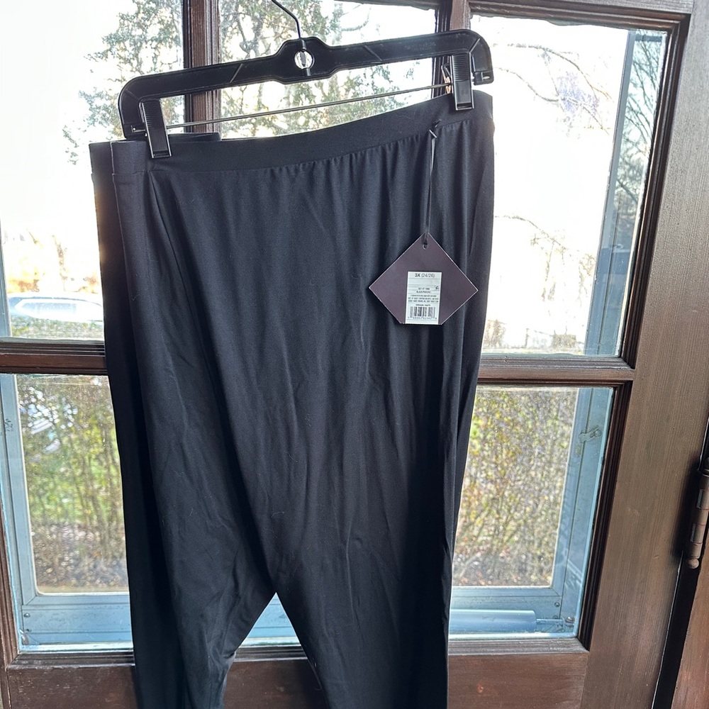 3X (24/26) Women's Plus Size Straight-Leg Stretch Black Leggings Pants - NWT